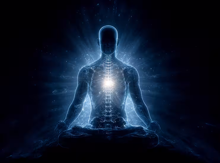 Rozświetlona postac, która medytuje