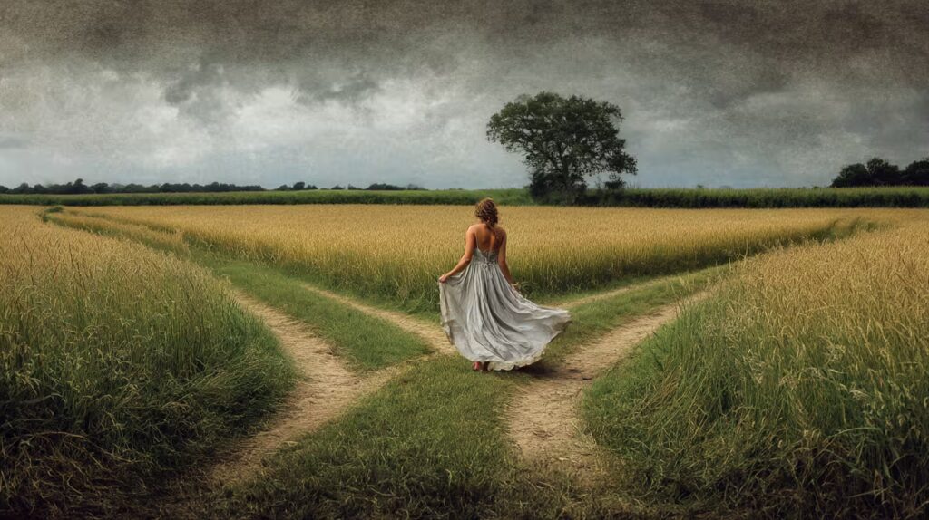 kobieta na skrzyżowaniu dróg